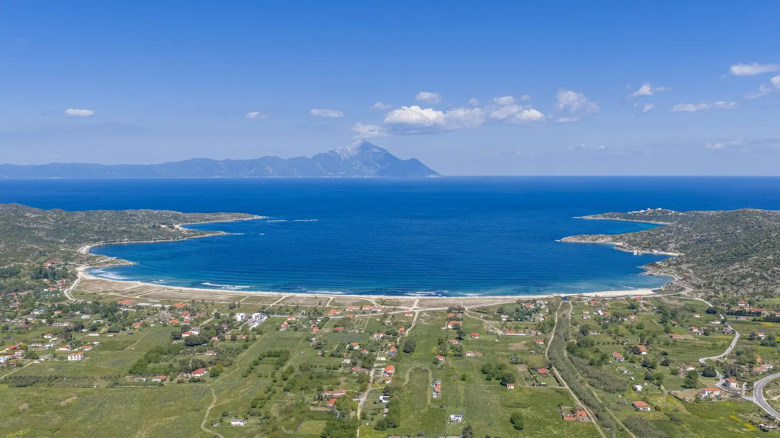 Sykia bay aerial with Mt Athos